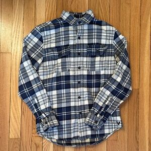 Men's American Eagle Blue and White Plaid Button Down Flannel Shirt